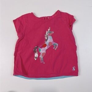 Joules girls sparkly sequined unicorn pink short sleeved  top size 2
